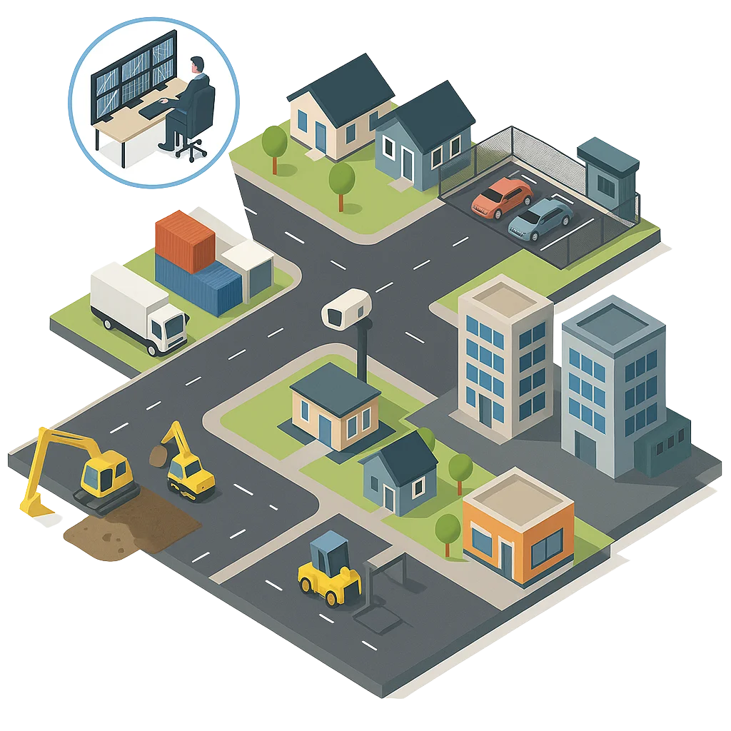 Isometric CCTV city illustration with hotspots